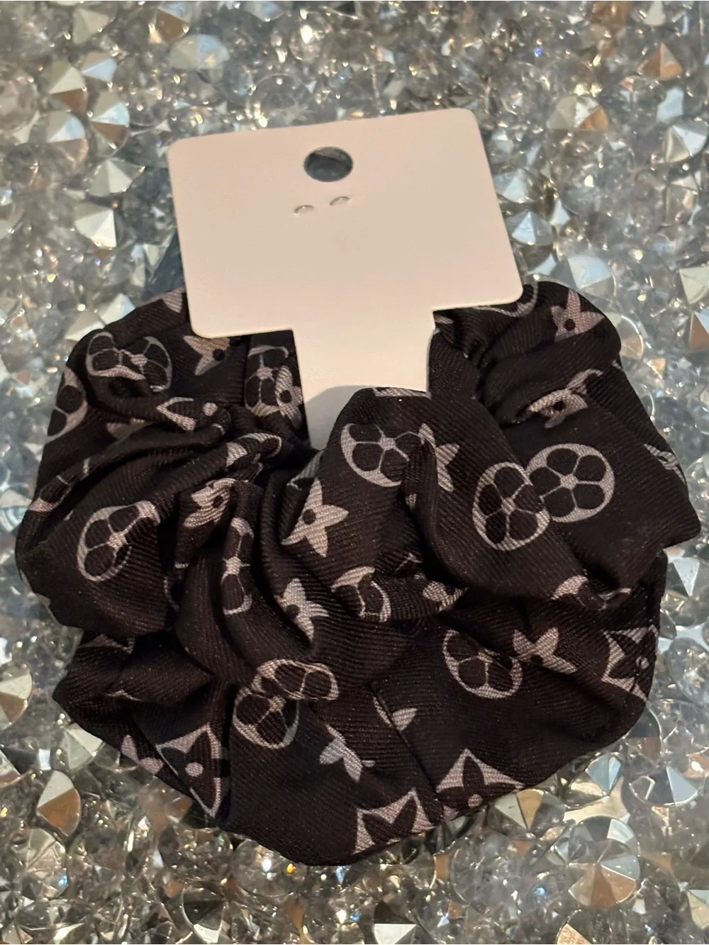 NWT Set of 2 Luxury Inspired Monogram Scrunchies | Black & Brown Hair Ties